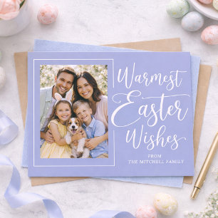 Postal Foto familiar personalizada en Pascua azul violeta