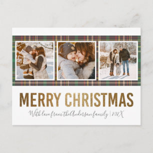 Postal Foto familiar Tartán & Gold Merry Christmas 3