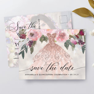 Postal Foto Floral De Moda Quinceañera Salva La Fecha