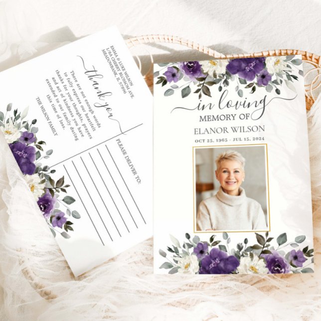 Postal Foto Floral Morado Blanco Funeral Memorial (Subido por el creador)