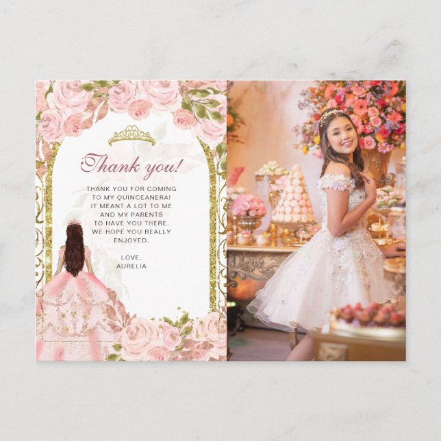 Postal Foto Floral Rosa Rubor Quinceañera Gracias (Anverso)