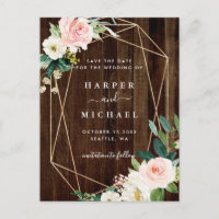 Foto Geométrica Floral Rustic Wood Save the Date