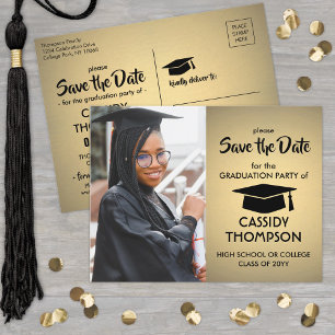 Postal Foto Graduación de Relieve metalizado Faux Gold Sa