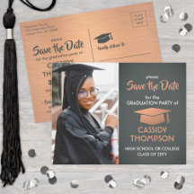 Foto Graduación Gris y Cobre Falso Aviso de Fecha