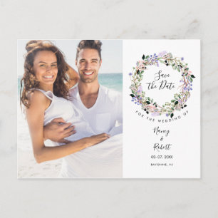 Postal Foto Guardar la Fecha Garland Floral Acuarela