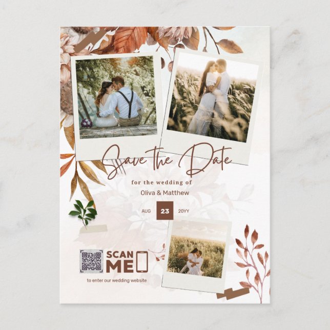 Postal FOTO Guardar la fecha, otoño matrimonio otoño CÓDI (Anverso)