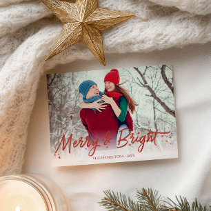 Postal Foto manuscrita con purpurina roja Merry And Brigh