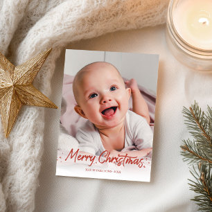 Postal Foto manuscrita del Purpurina rojo Feliz Navidad