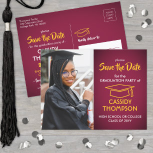 Postal Foto: Maroon Gold Yellow Graduation Save the Date