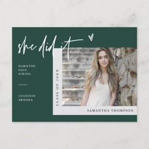 Postal Foto Mínima Verde Esmeralda Que Ella Se Graduó