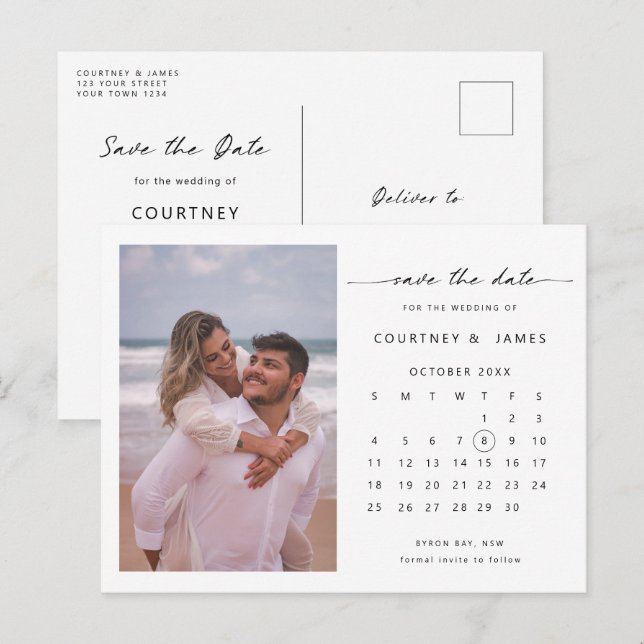 Postal Foto minimalista del calendario Guardar la invitac (Anverso / Reverso)