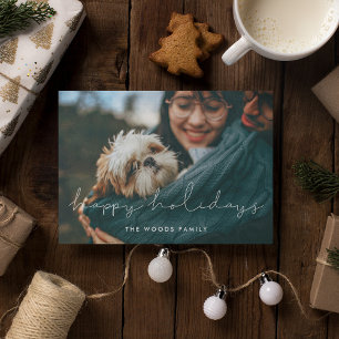 Postal Foto minimalista escrita a mano de Happy Holidays