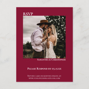 Postal Foto minimalista Moderna Boda Roja Cranberry RSVP
