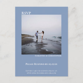 Postal Foto minimalista moderna de boda azul simple RSVP