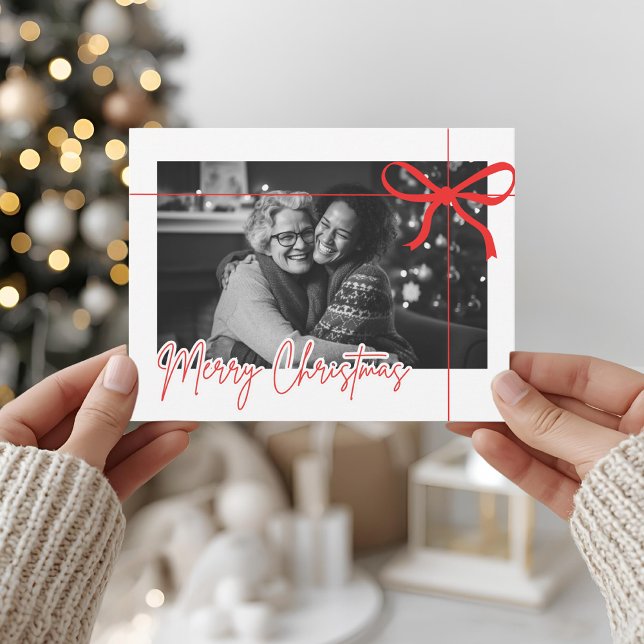 Postal Foto moderna de Navidad con lazo rojo (Subido por el creador)