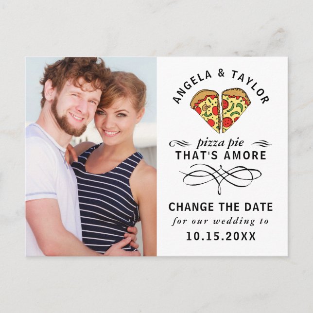 Postal Foto moderna de Pizza Black Script cambia la fecha (Anverso)