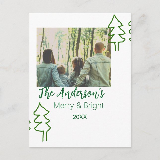 Postal Foto moderna del árbol de Navidad verde de nombre  (Anverso)