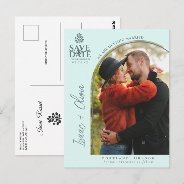 Postal Foto moderna del arco del Boho Eucalyptus Save The (Anverso / Reverso)