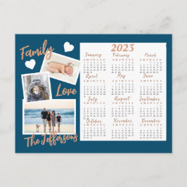 Postal Foto moderna del calendario de Año Nuevo Azul y Or