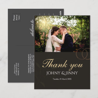 Postal Foto moderna personalizable boda negra