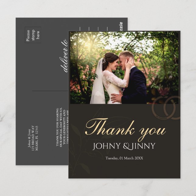 Postal Foto moderna personalizable boda negra  (Anverso / Reverso)