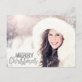 Postal FOTO navideña de Navidades Purpurinas de plata mod