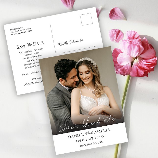 Postal Foto negrita moderna | Boda Guardar La Postcarta D ( Bold Photo Save The Date Postcard)