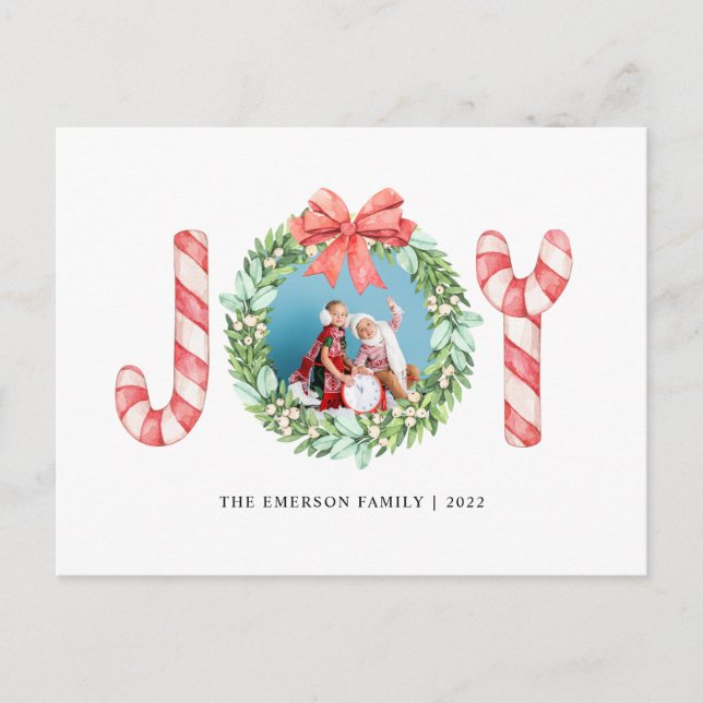 Postal Foto, nombre, alegría | Wreath de Navidades de acu (Anverso)