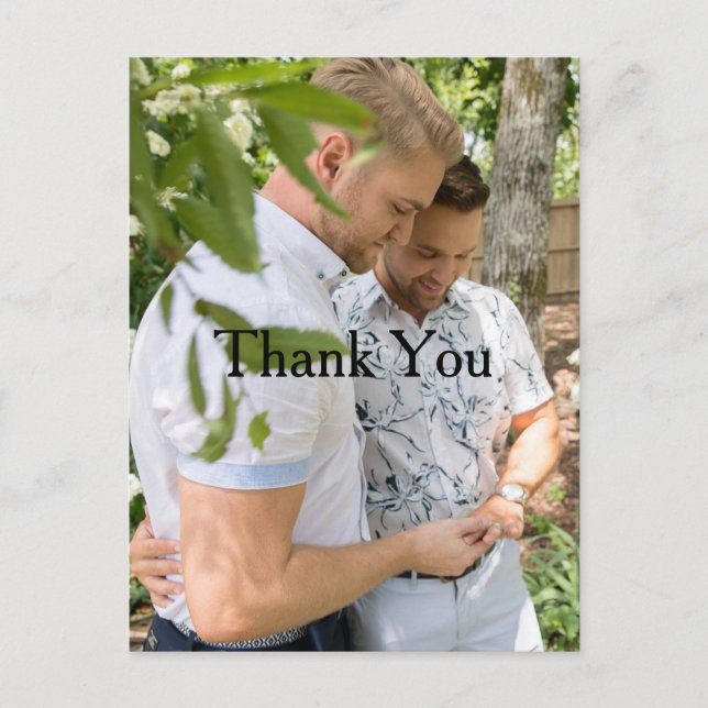 Postal Foto personalizada Boda gay Gracias Postcard (Anverso)