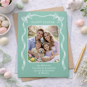 Postal Foto Personalizada Cinta Blanca Sobre Verde Menta