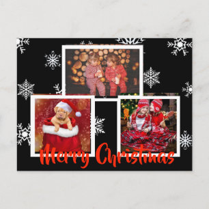 Postal Foto personalizada de Black Merry Christmas Snowfl