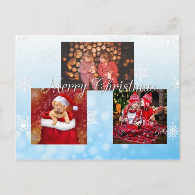 Postal Foto personalizada de Blue Merry Christmas (Anverso)
