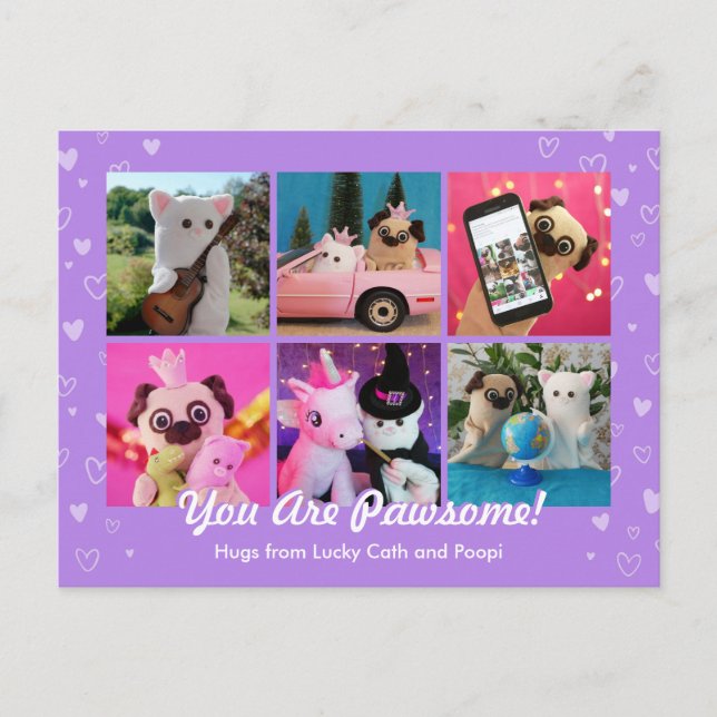 Postal Foto personalizada de Corazones Cute Purple con es (Anverso)