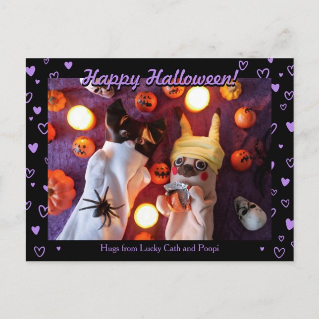 Postal Foto personalizada de Corazones Púrpura de Hallowe (Anverso)