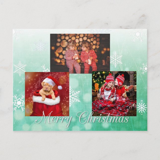 Postal Foto personalizada de Green Merry Christmas (Anverso)