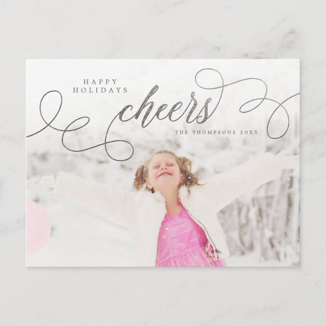 Postal Foto personalizada de Silver Script Happy Holidays (Anverso)