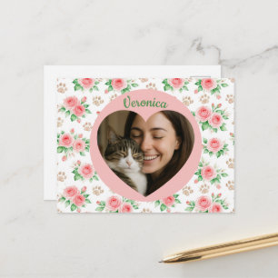 Postal Foto personalizada del corazón y floral acuarela 