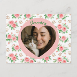Postal Foto personalizada del corazón y floral acuarela 