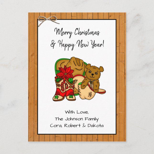 Postal Foto personalizada y Navidades con temas de cowboy (Anverso)