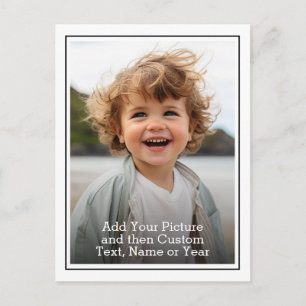 Postal Foto personalizada y texto con borde blanco y negr