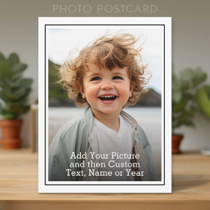 Postal Foto personalizada y texto con borde blanco y negr