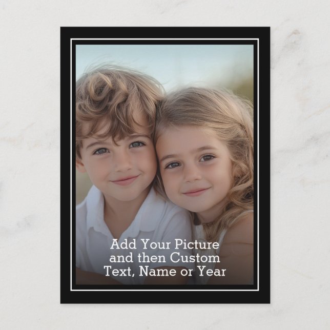 Postal Foto personalizada y texto con borde negro (Anverso)