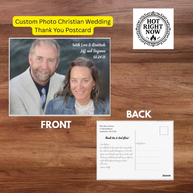 Postal Foto personalizado Boda Cristiano Gracias Postcard (Custom Photo Christian Wedding Thank You Postcard)