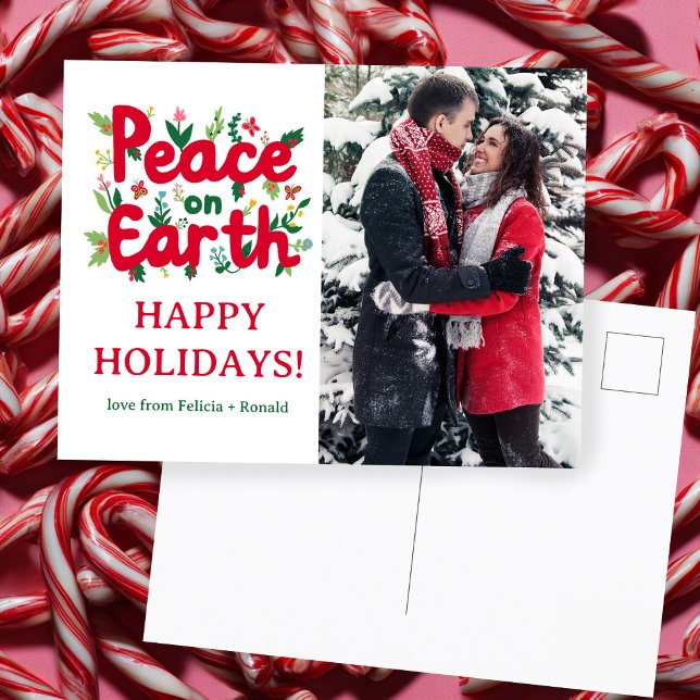 Postal FOTO PERSONALIZADO de Navidades de Navidad por la  (PEACE ON EARTH Holiday Xmas Christmas CUSTOM PHOTO Postcard
)