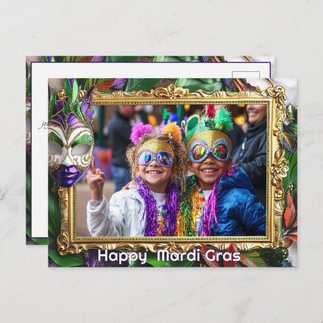 Postal Foto personalizado 💚 💜 💛 Mágica Mardi Gras (Anverso / Reverso)