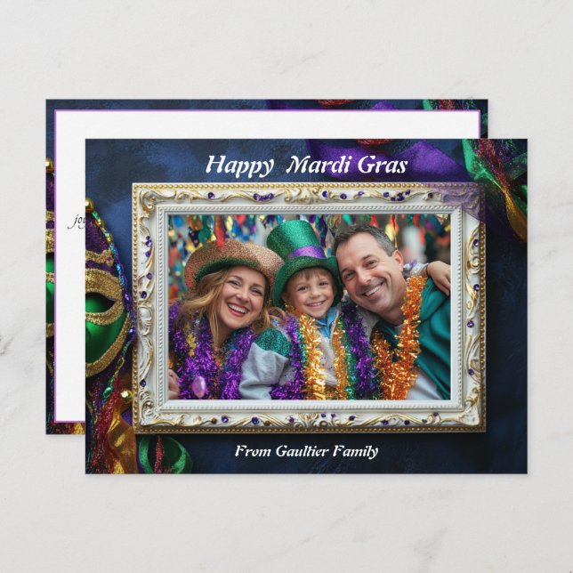 Postal Foto personalizado 💚 💜 💛 Mágica Mardi Gras (Anverso / Reverso)