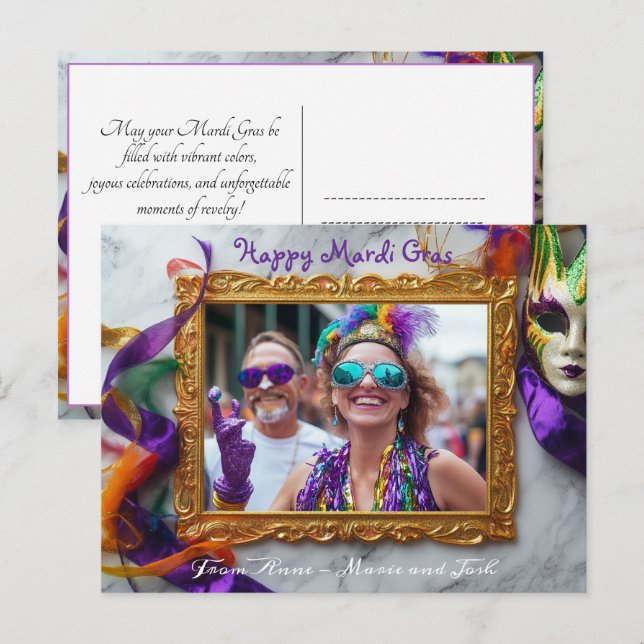 Postal Foto personalizado Mardi Gras Chaos Frame (Anverso / Reverso)