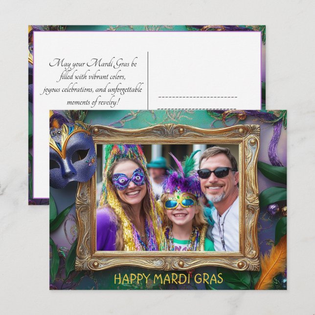 Postal Foto personalizado Mardi Gras Chaos Frame (Anverso / Reverso)