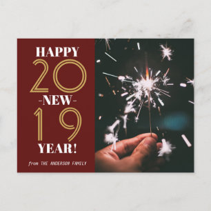 Postal Foto personalizado Modern Happy New Year 2019 Gold