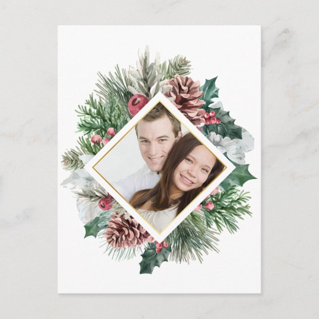 Postal Foto Pinecones de invierno y Holly Save the Date (Anverso)